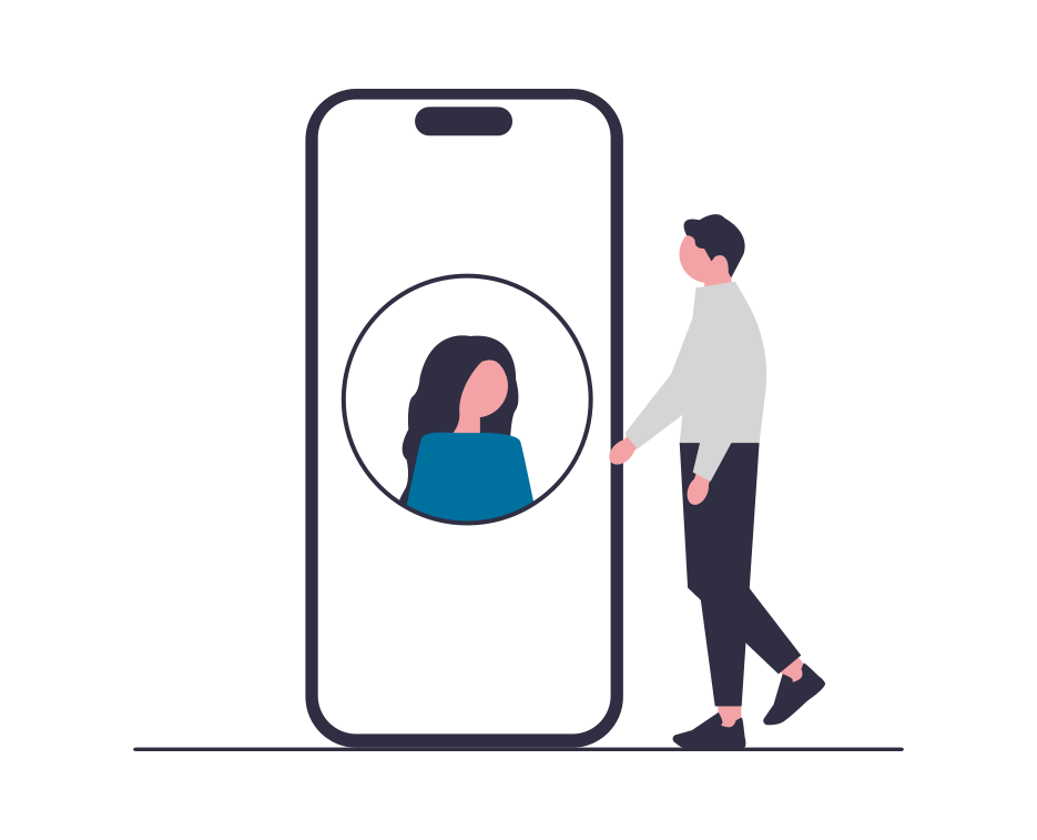 Smartphone et un personnage a la droite